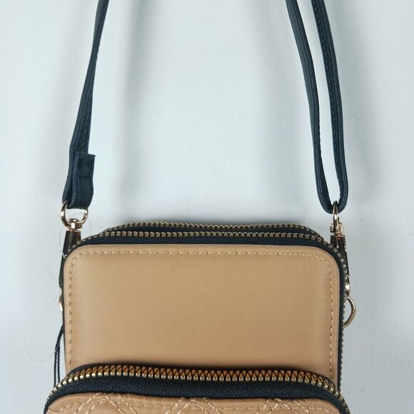 Badgley Mischka Convertible Crossbody Quilted Mini Bag Tan New - Picture 13 of 16